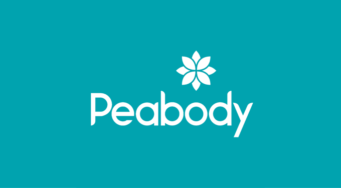 Light blue background with Peabody logo written in white text