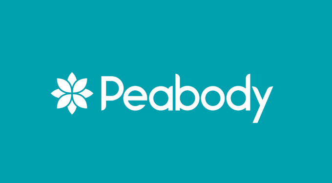 Blue background with white text saying Peabody