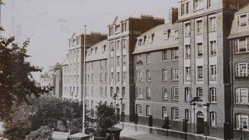 Black and white photo of flats