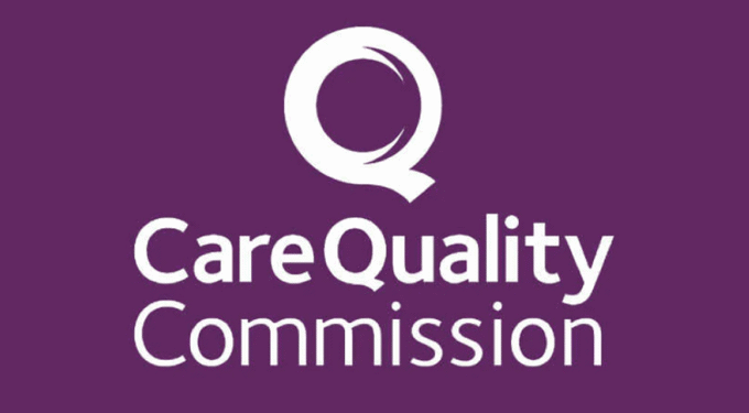 Purple background with white text saying care quality commission